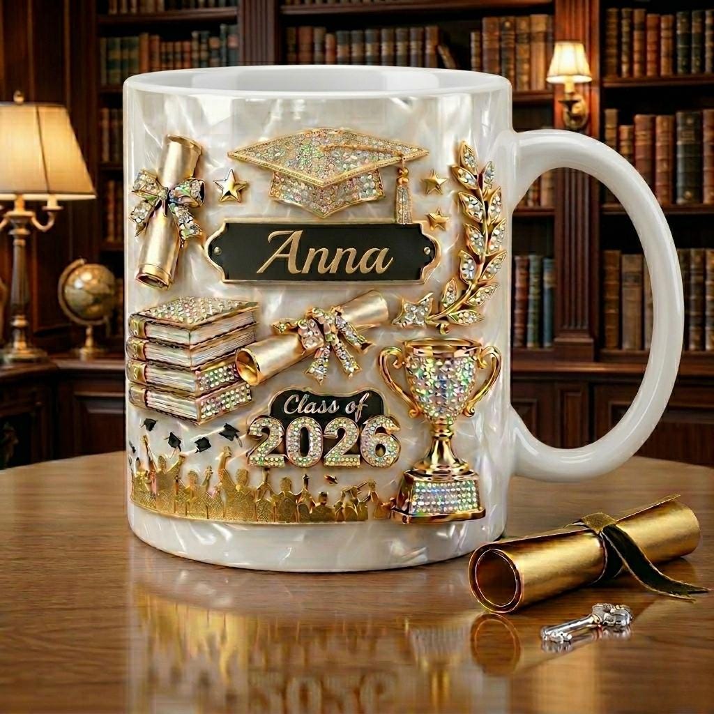 Custom Name Graduation Mug, Class of 2026, 3D Effect Ceramic Cup