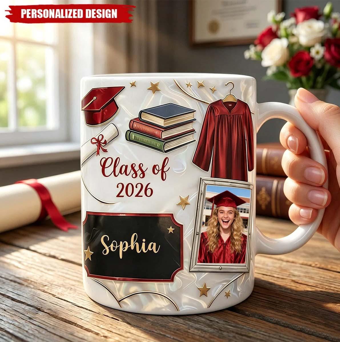 Custom Name Graduation 3D Effect Coffee Mug, Grads Gift For Daughter From Mom Dad, Class Of 2026, Graduation Accent Mug Gift, bJ225d5a