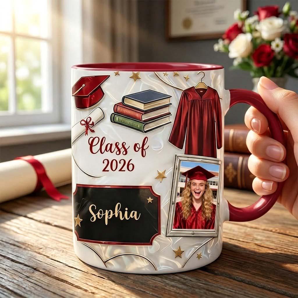 Custom Name Graduation 3D Effect Coffee Mug, Grads Gift For Daughter From Mom Dad, Class Of 2026, Graduation Accent Mug Gift, bJ225d5a
