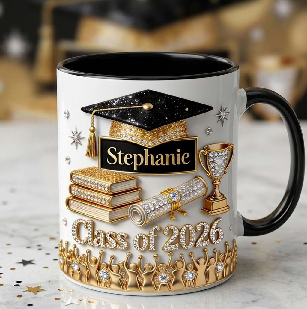 Custom Name Graduation 3D Effect Coffee Mug, Grads Gift For Daughter From Mom Dad, Class Of 2026, Graduation Accent Mug Gift, bP22RdWd
