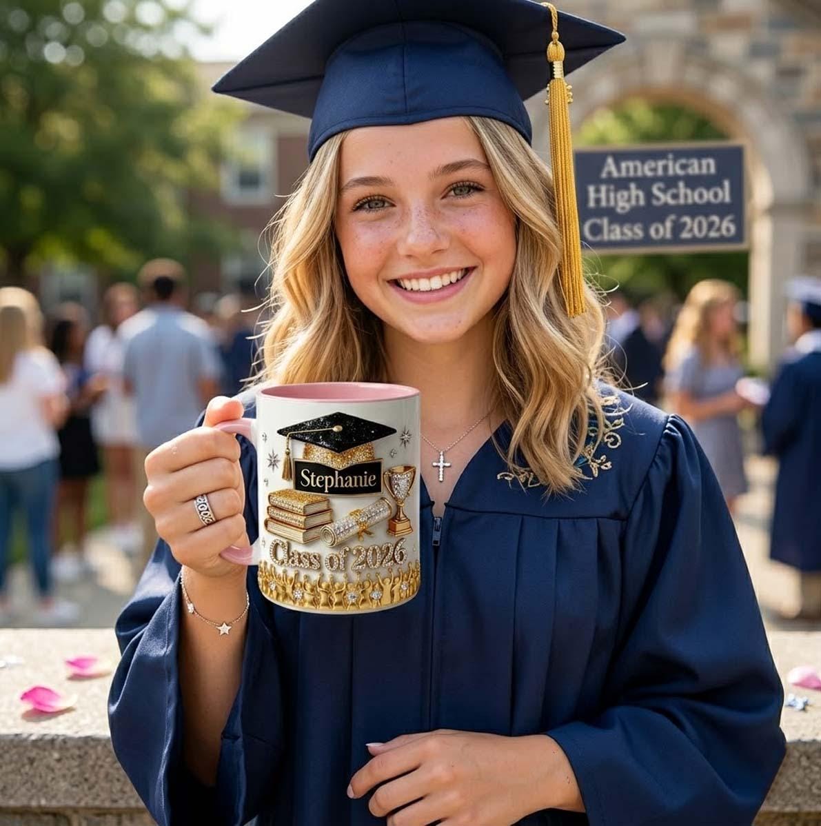 Custom Name Graduation 3D Effect Coffee Mug, Grads Gift For Daughter From Mom Dad, Class Of 2026, Graduation Accent Mug Gift, bP22RdWd