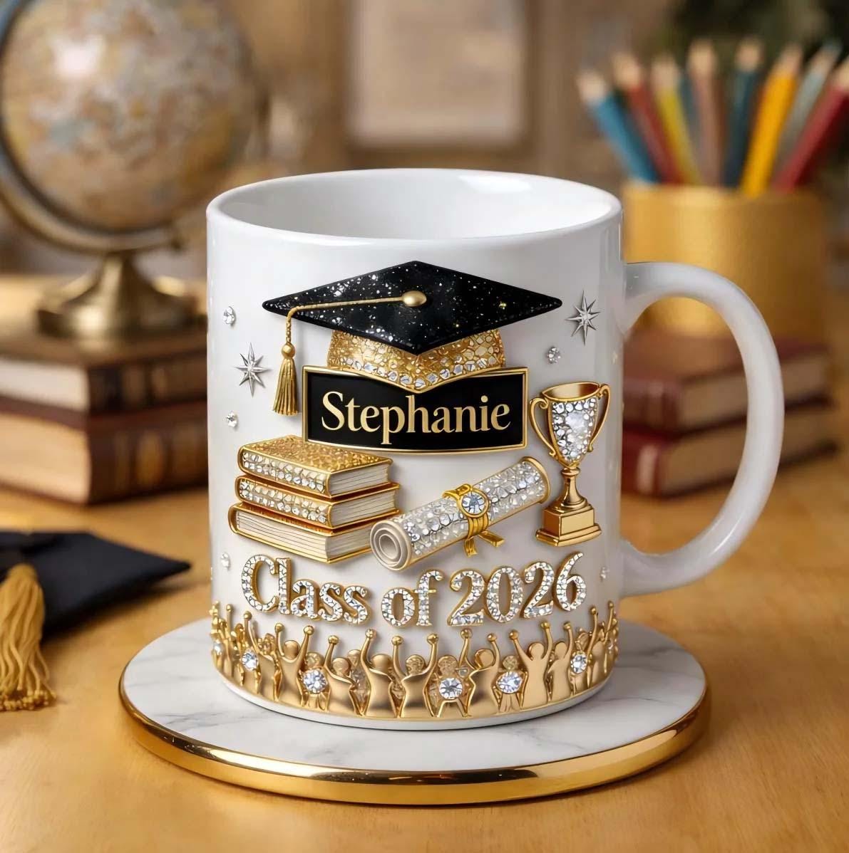 Custom Name Graduation 3D Effect Coffee Mug, Grads Gift For Daughter From Mom Dad, Class Of 2026, Graduation Accent Mug Gift, bP22RdWd