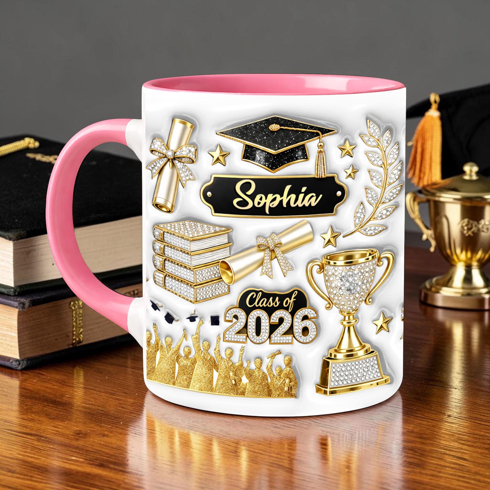 Custom 2D Flat Graduation Mug Class of 2026 – Custom Grad Coffee Cup, Congrats Graduate Gift, College High School Grad Gift, Keepsake Mug