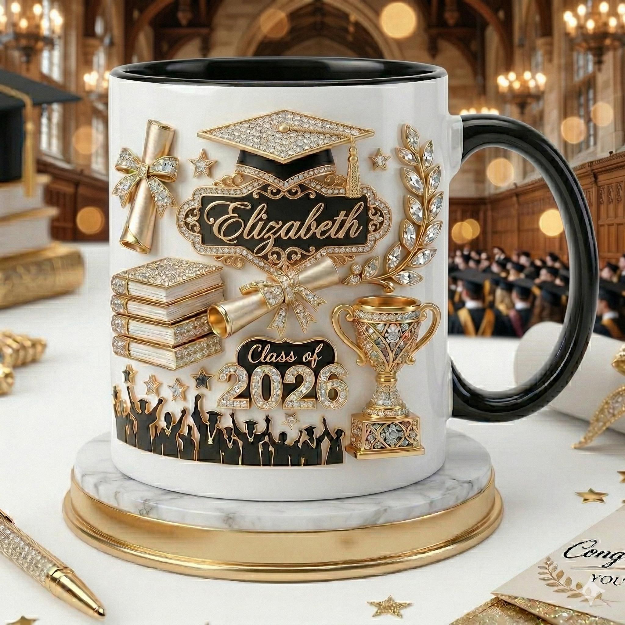 Custom Name Graduation 3D Mug, Class of 2026 Ceramic Cup, Daughter Gift