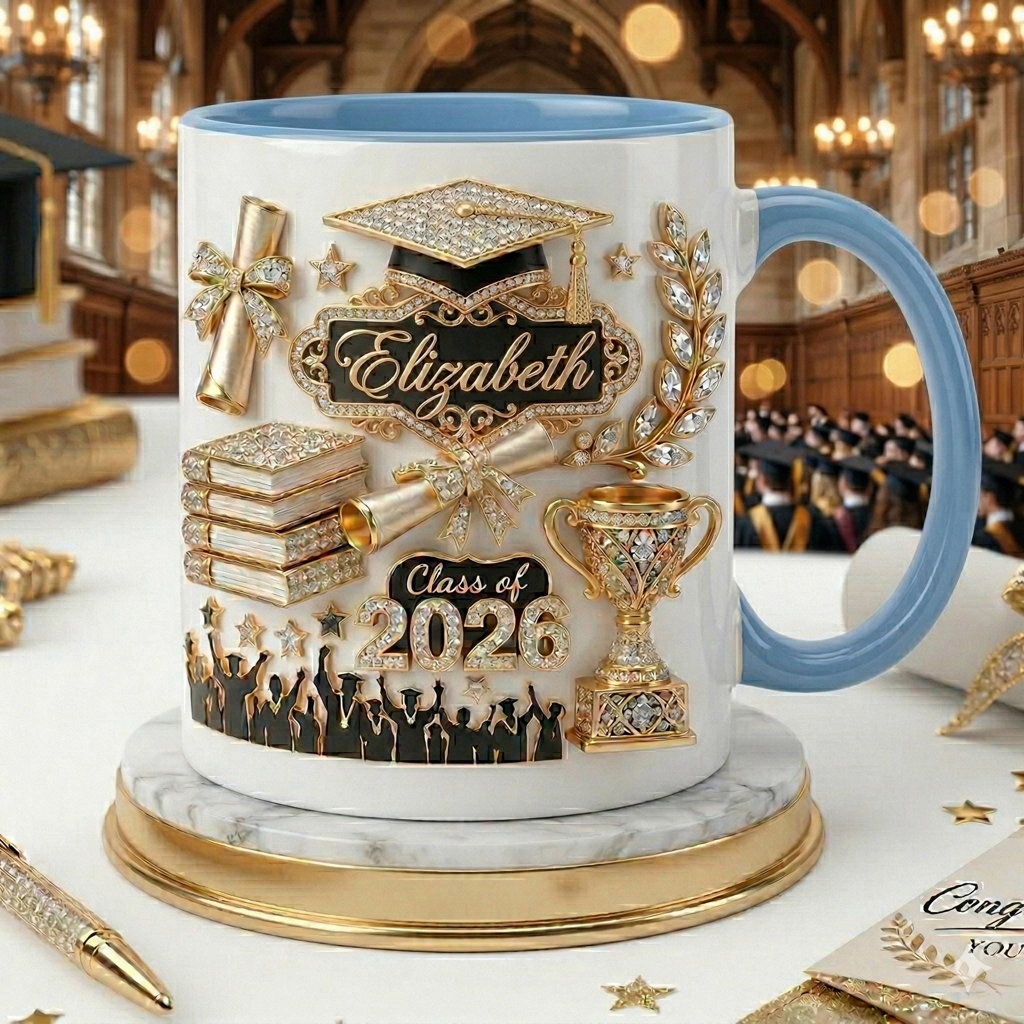 Custom Name Graduation 3D Mug, Class of 2026 Ceramic Cup, Daughter Gift