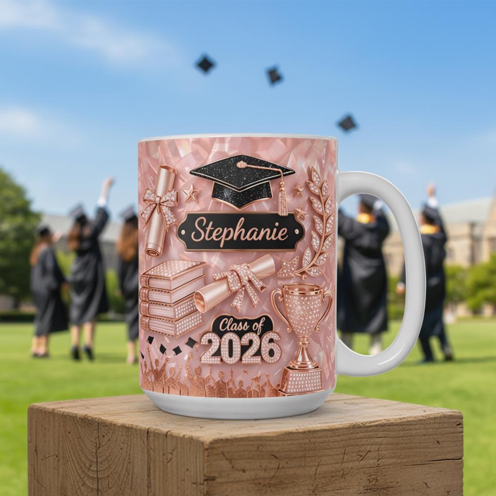 Custom Name Graduation 3D Effect Coffee Mug, Grads Gift For Daughter, Class Of 2026, Senior 2026 Cup, College Graduation Gift for Her