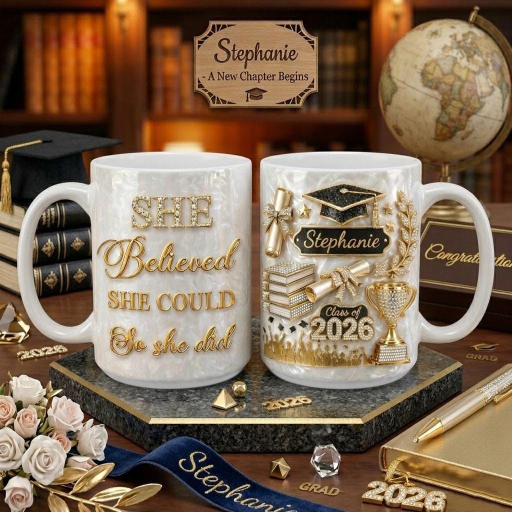 Custom Name Graduation 3D Effect Coffee Mug, She Believed She Could So She Did, Grads Gift For Her, Class of 2026, College Graduation Cup