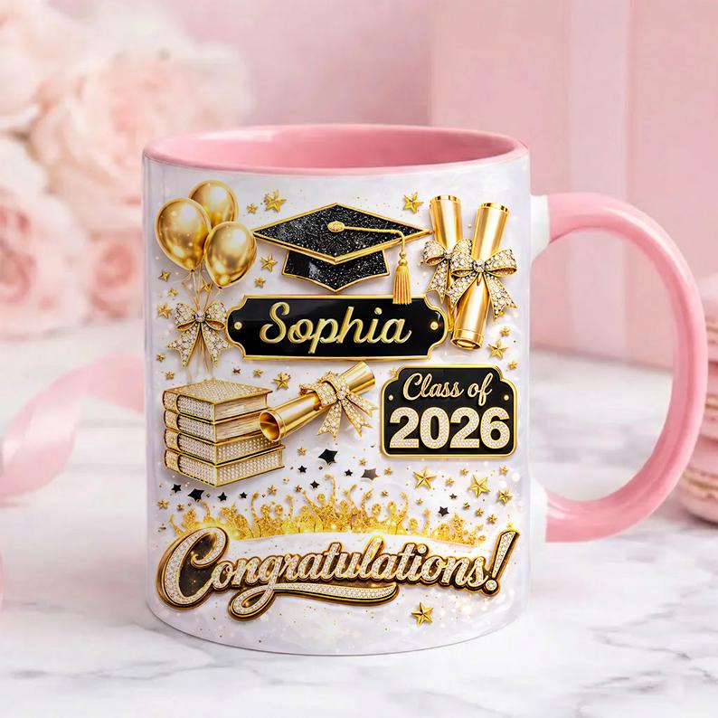 Custom Name 2026 Graduate 3D Effect Coffee Mug, Grads Gift For Daughter From Mom Dad, Class Of 2026, Graduation Mug Gift For Her