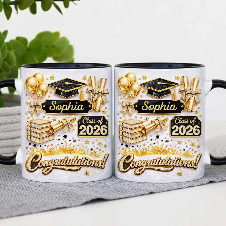 Custom Name 2026 Graduate 3D Effect Coffee Mug, Grads Gift For Daughter From Mom Dad, Class Of 2026, Graduation Mug Gift For Her