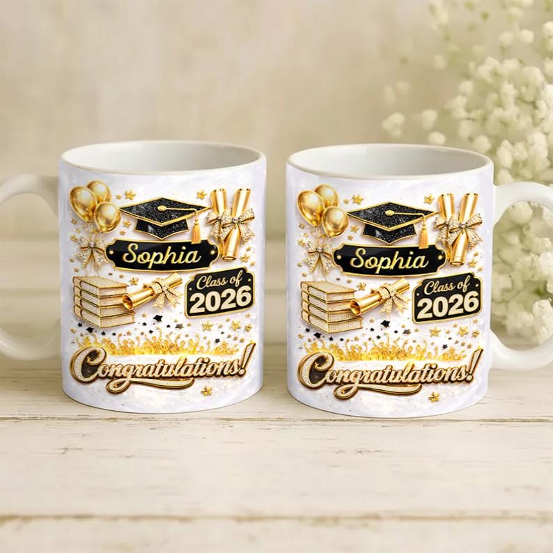 Custom Name 2026 Graduate 3D Effect Coffee Mug, Grads Gift For Daughter From Mom Dad, Class Of 2026, Graduation Mug Gift For Her