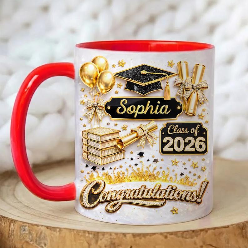 Custom Name 2026 Graduate 3D Effect Coffee Mug, Grads Gift For Daughter From Mom Dad, Class Of 2026, Graduation Mug Gift For Her