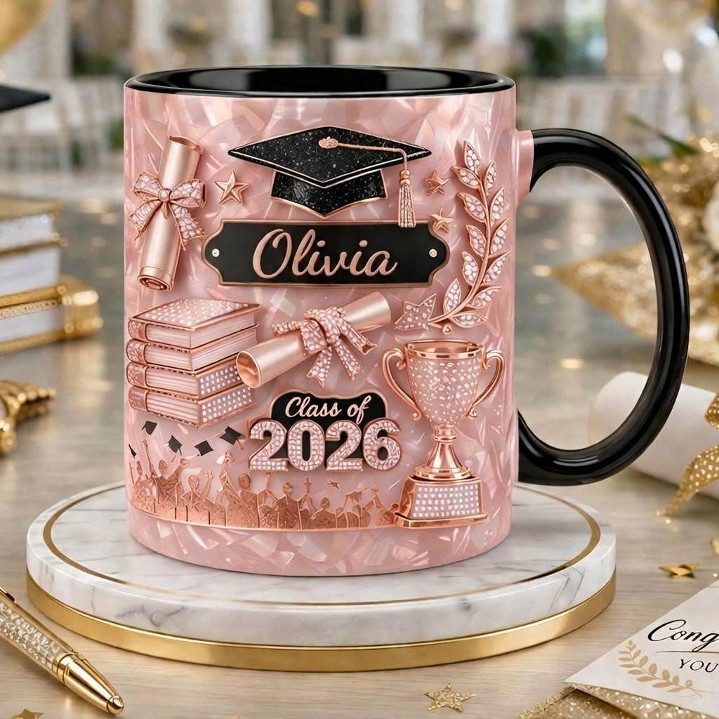 Custom Name Graduation Mug 2026, Personalized Class of 2026 Coffee Mug, 3D Effect Senior Gift, College Graduation Gift for Her