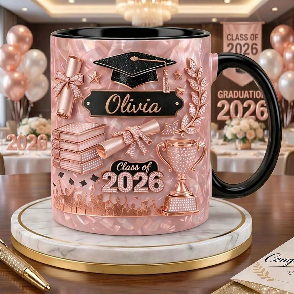 Custom Name Graduation Mug 2026, Personalized Class of 2026 Coffee Mug, 3D Effect Senior Gift, College Graduation Gift for Her
