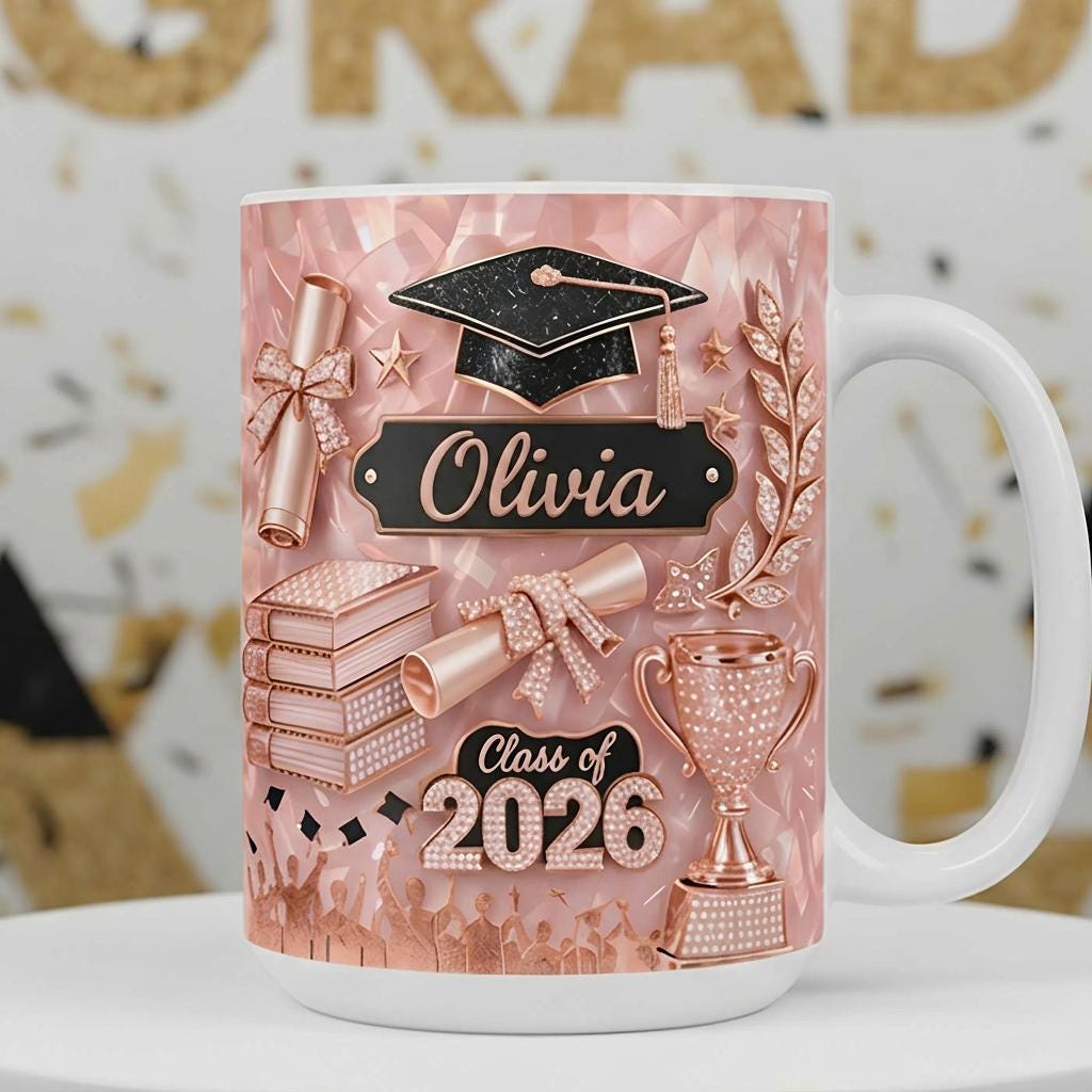 Custom Name Graduation Mug 2026, Personalized Class of 2026 Coffee Mug, 3D Effect Senior Gift, College Graduation Gift for Her