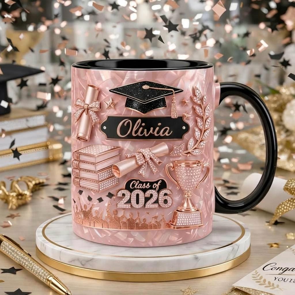 Custom Name Graduation Mug 2026, Personalized Class of 2026 Coffee Mug, 3D Effect Senior Gift, College Graduation Gift for Her
