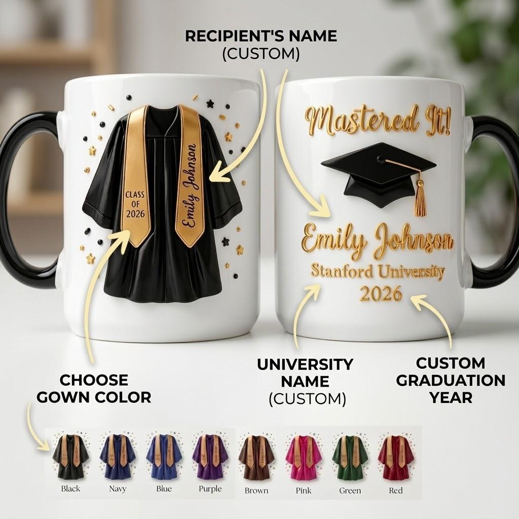 Custom Graduation Mug, Class of 2026, Mastered It Coffee Cup, Personalized Gift