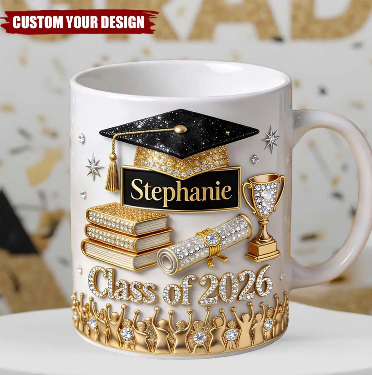 Custom Name Graduation 3D Effect Coffee Mug, Grads Gift For Daughter From Mom Dad, Class Of 2026, Graduation Accent Mug Gift, bP22RdWd