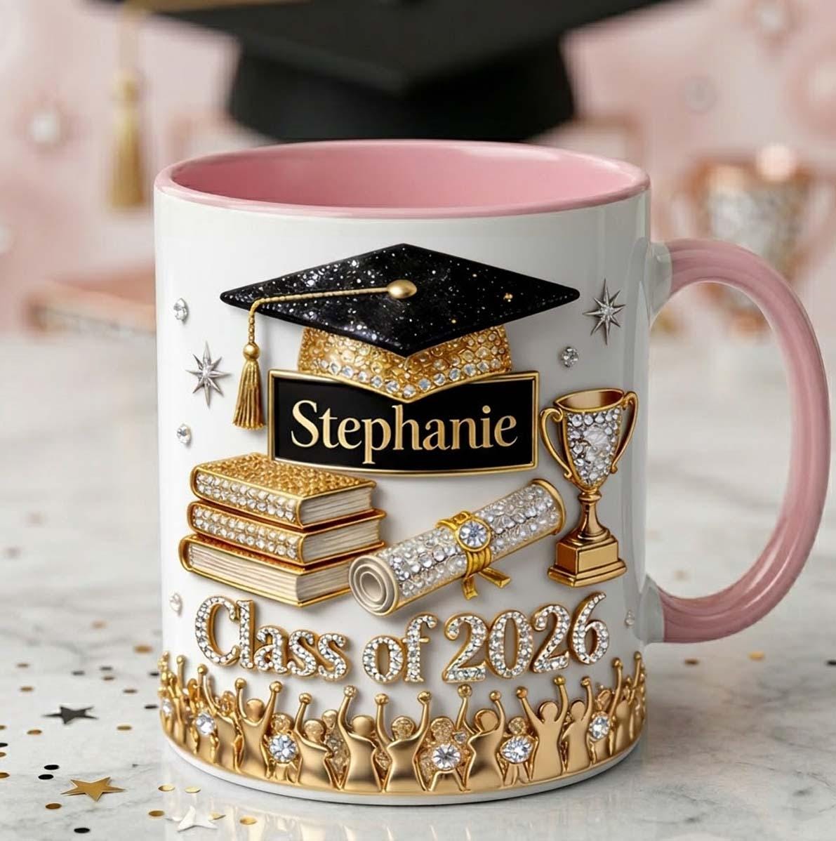 Custom Name Graduation 3D Effect Coffee Mug, Grads Gift For Daughter From Mom Dad, Class Of 2026, Graduation Accent Mug Gift, bP22RdWd