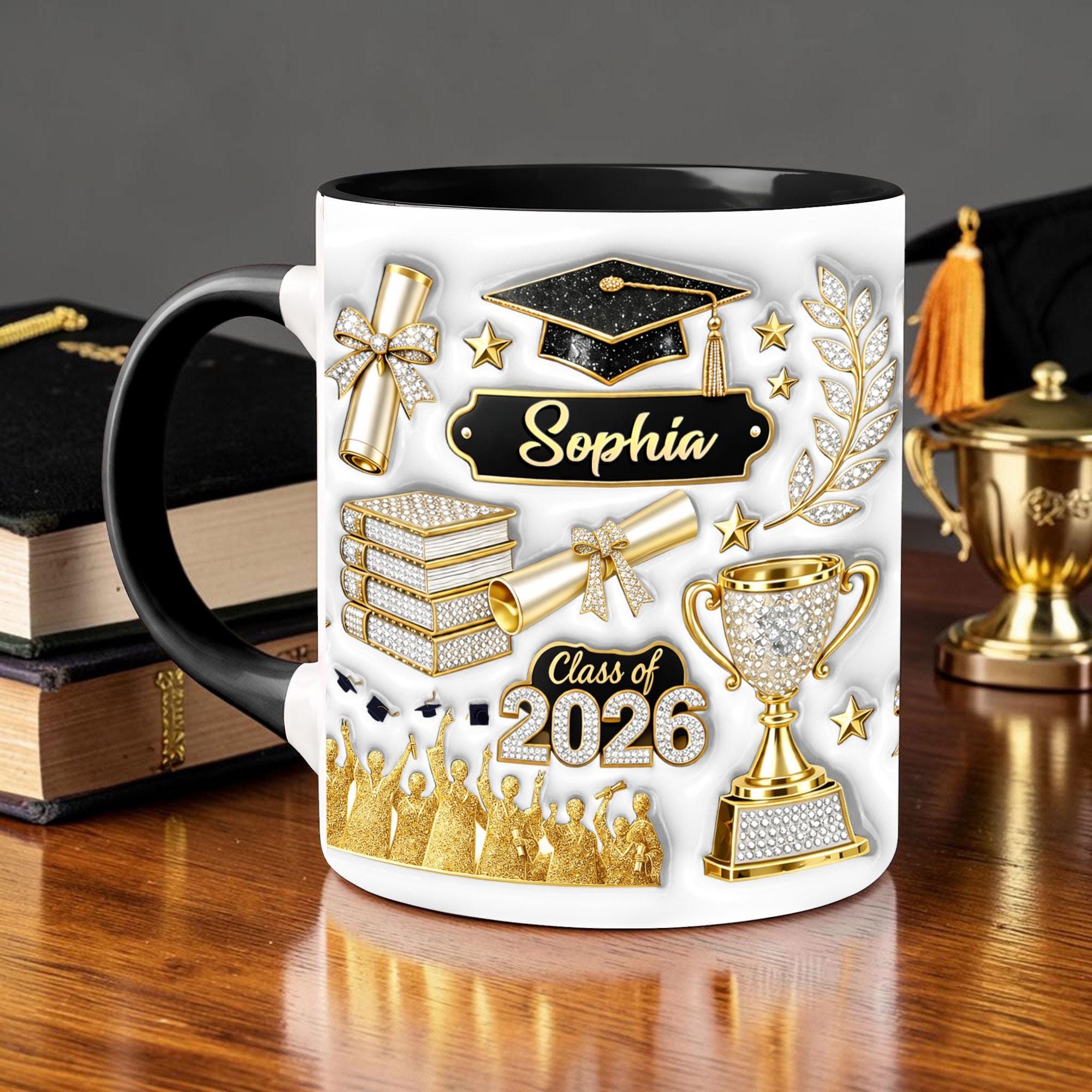 Custom 2D Flat Graduation Mug Class of 2026 – Custom Grad Coffee Cup, Congrats Graduate Gift, College High School Grad Gift, Keepsake Mug