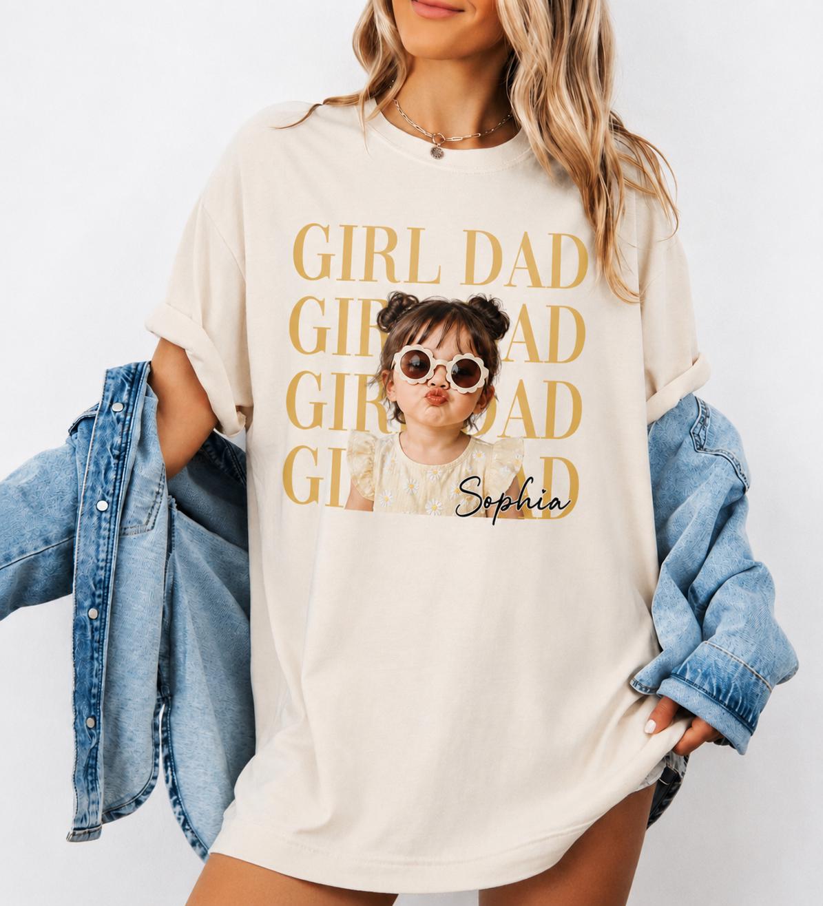 Custom Girl Dad Photo Shirt, Personalized Daughter Picture Tee, Custom Fathers Day Gift, Daddy Comfort Colors Shirt