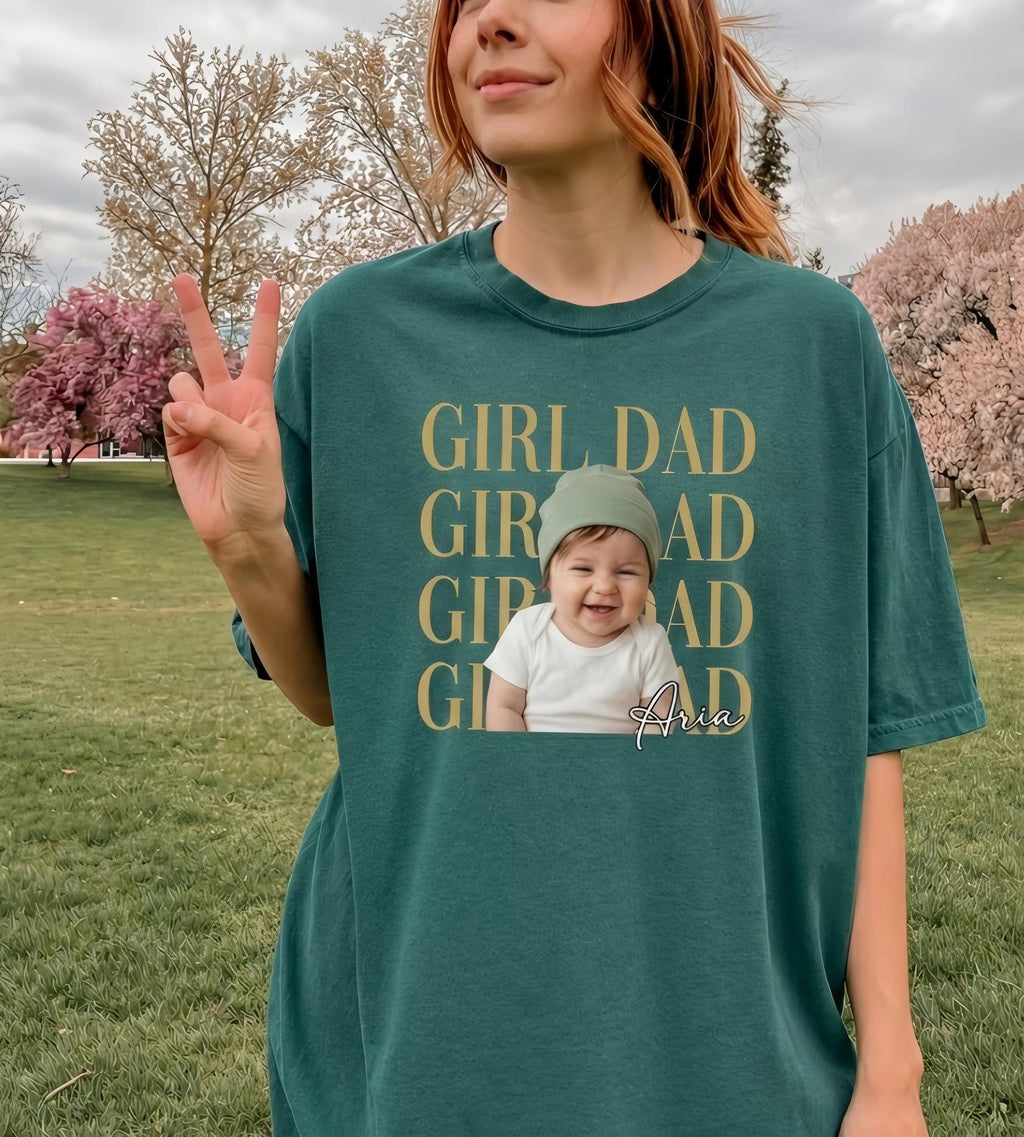 Custom Girl Dad Photo Shirt, Personalized Daughter Picture Tee, Custom Fathers Day Gift, Daddy Comfort Colors Shirt