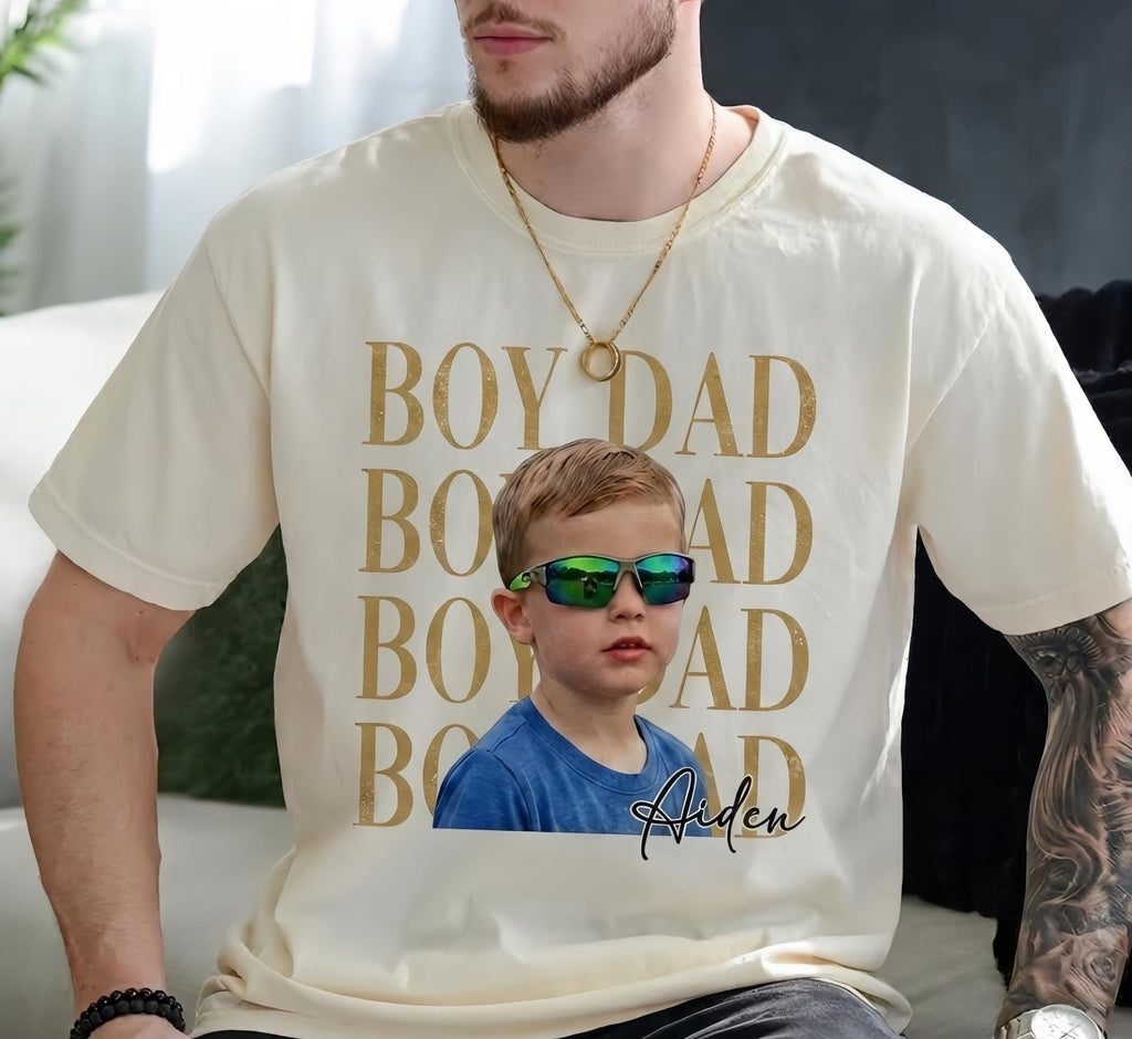 Personalized Son Picture Tee, Boy Dad Photo Shirt, Custom Fathers Day Gift, Daddy Comfort Colors Shirt