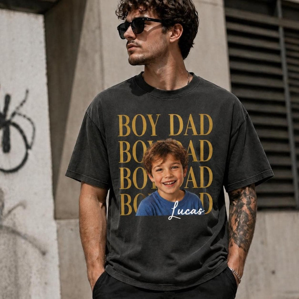 Personalized Son Picture Tee, Boy Dad Photo Shirt, Custom Fathers Day Gift, Daddy Comfort Colors Shirt