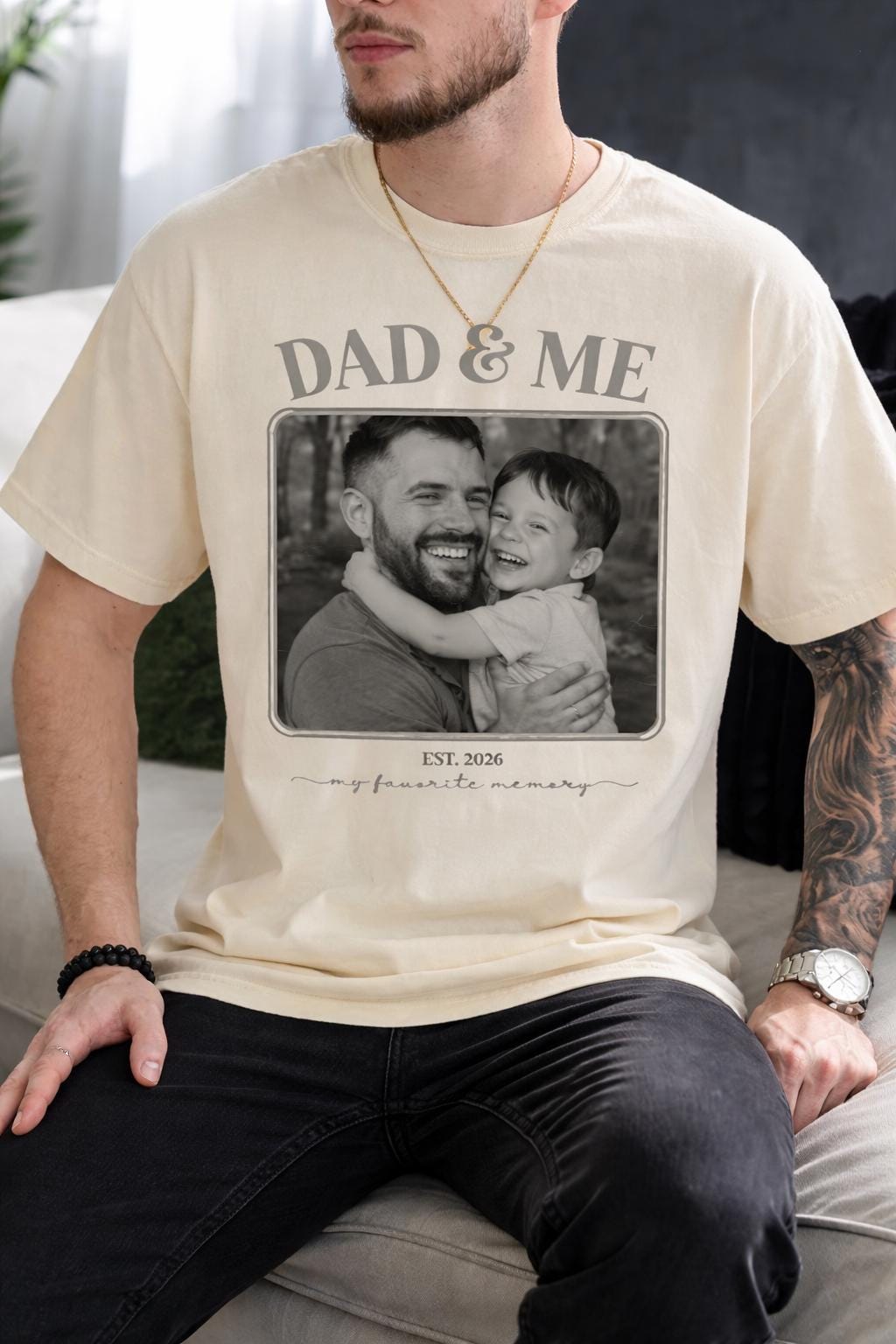 Custom Father Son Photo Comfort Colors Shirt, Personalized Family Keepsake Tee, Custom Photo Established Year Shirt, Gift for Dad