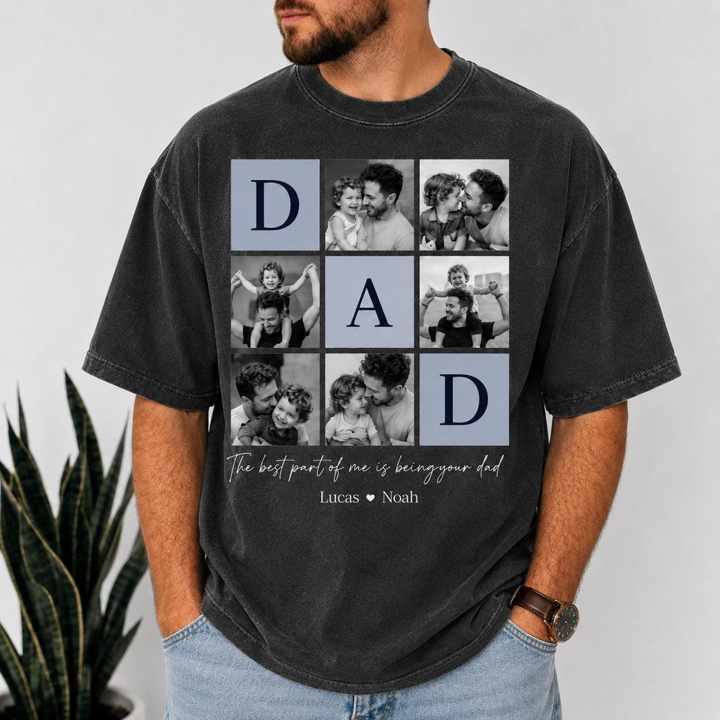 Custom Dad Photo Comfort Colors Shirt, Personalized Fathers Day Apparel, Kids Name Keepsake Tee, Gift for Husband, Gift for Dad