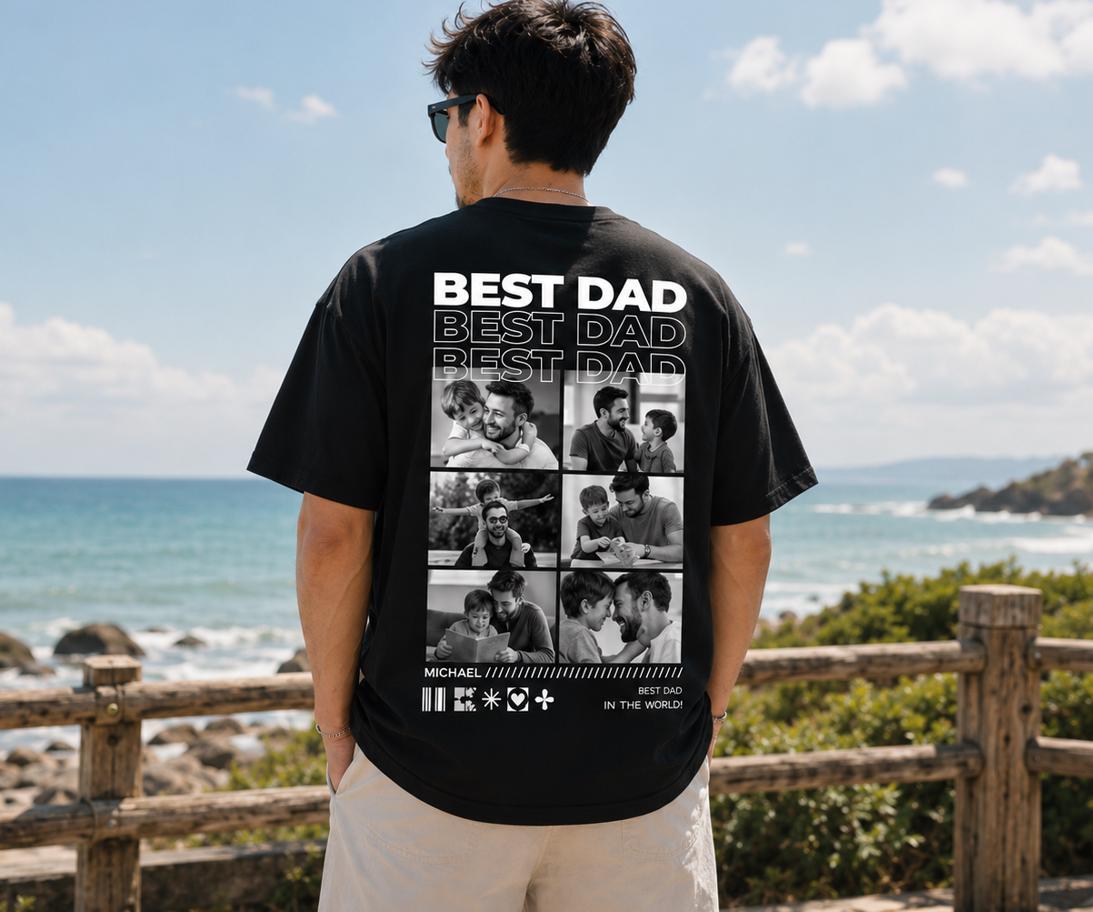 Personalized Best Dad Photo Comfort Colors Shirt, Custom Fathers Day Collage Tee, Vintage Family Picture, Gift for Dad, Gift for Husband