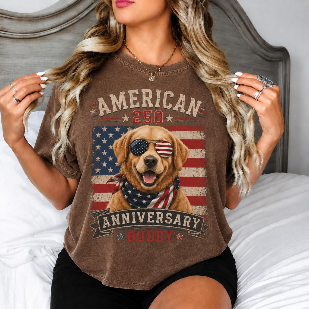 Personalized USA 250th Anniversary Dog Comfort Colors Shirt, Custom Pet Photo Tee, Patriotic 4th Of July Gift for Dog Lovers