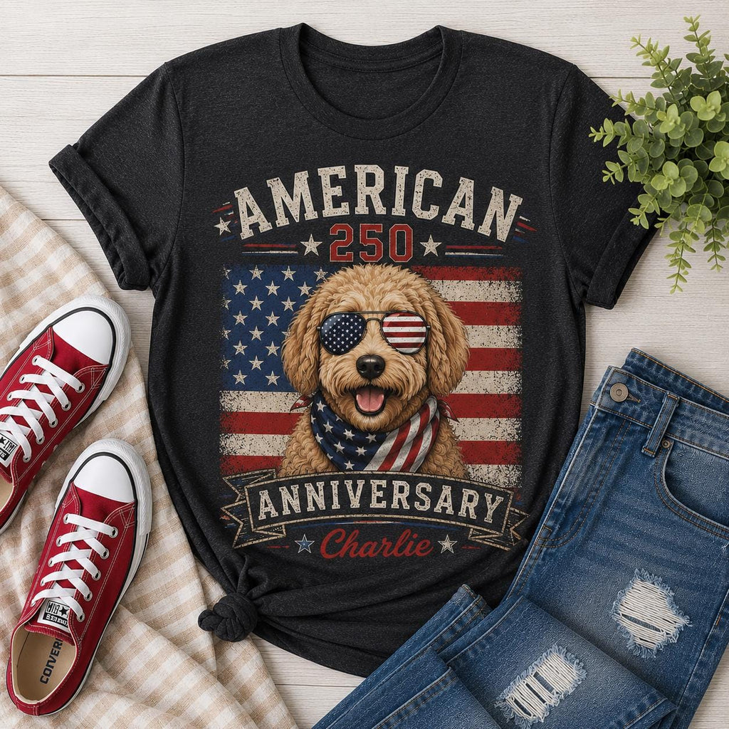 Personalized USA 250th Anniversary Dog Comfort Colors Shirt, Custom Pet Photo Tee, Patriotic 4th Of July Gift for Dog Lovers