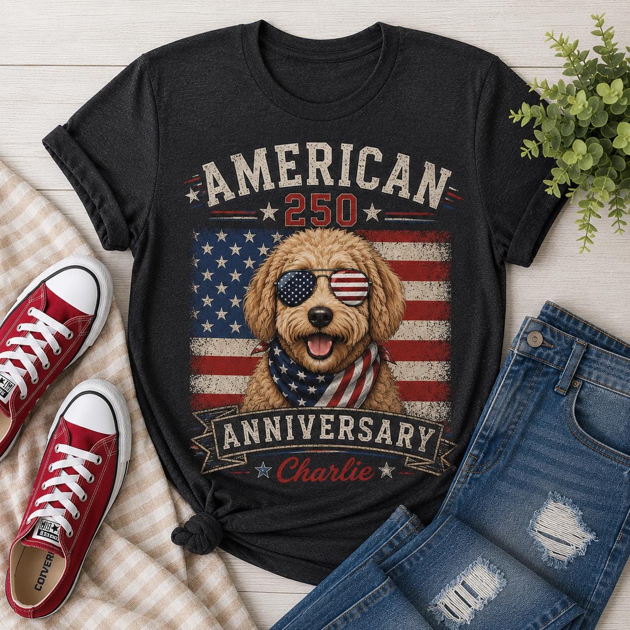Personalized USA 250th Anniversary Dog Comfort Colors Shirt, Custom Pet Photo Tee, Patriotic 4th Of July Gift for Dog Lovers