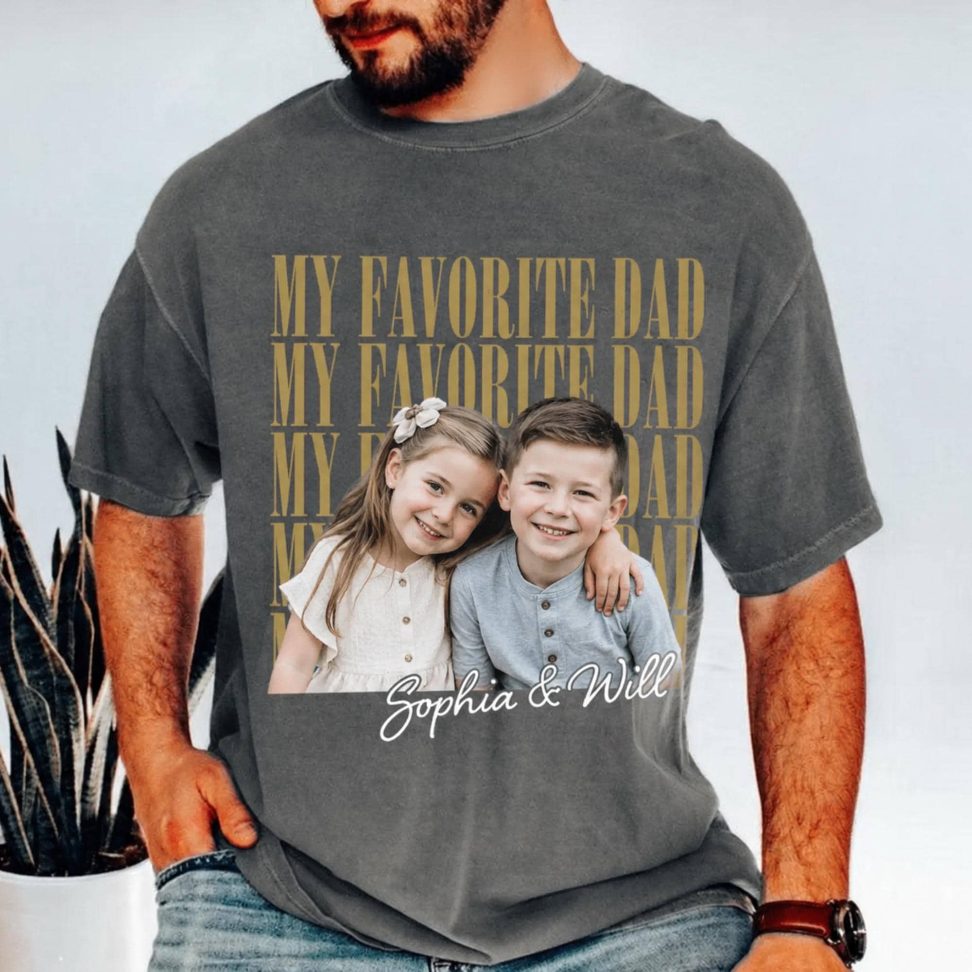 Custom Dad Photo Shirt with Kids Photo Comfort Colors Shirt, Personalized Fathers Day Tee, Funny Dad Gift, Grandpa Shirt, New Dad Gift