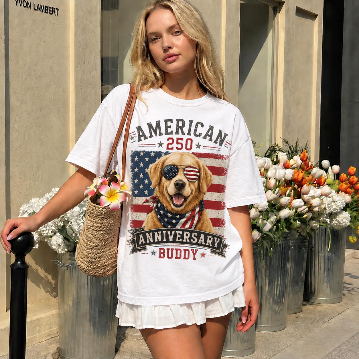 Personalized USA 250th Anniversary Dog Comfort Colors Shirt, Custom Pet Photo Tee, Patriotic 4th Of July Gift for Dog Lovers