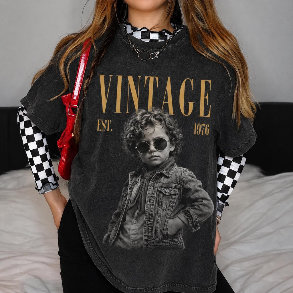 Custom Vintage Photo Birthday Shirt, Retro Year Graphic Tee, 30th 40th Celebration Outfit, Unique Birthday Gift