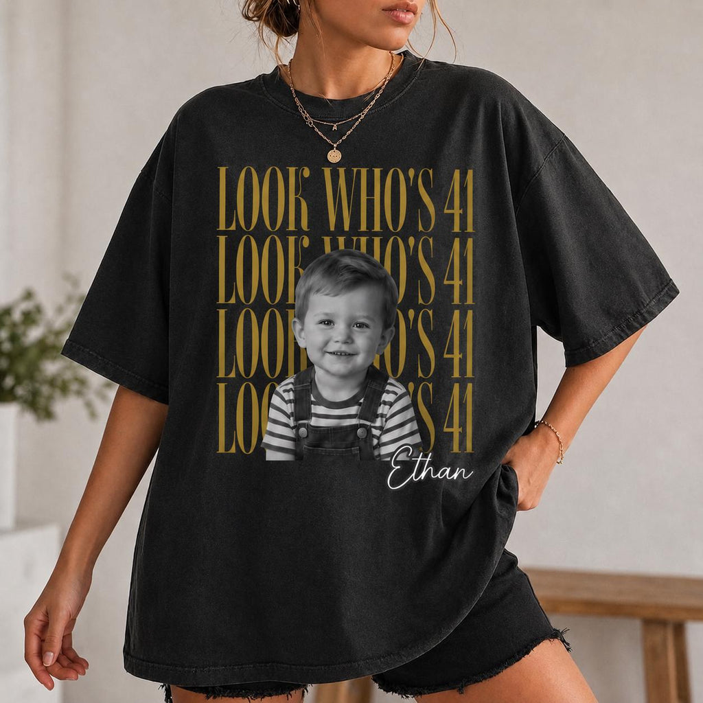 Custom Vintage Birthday Photo Shirt, Who’s Turning 21,31,41,51 Tee, Personalized Name Graphic Tshirt, Funny Birthday Gift for Her