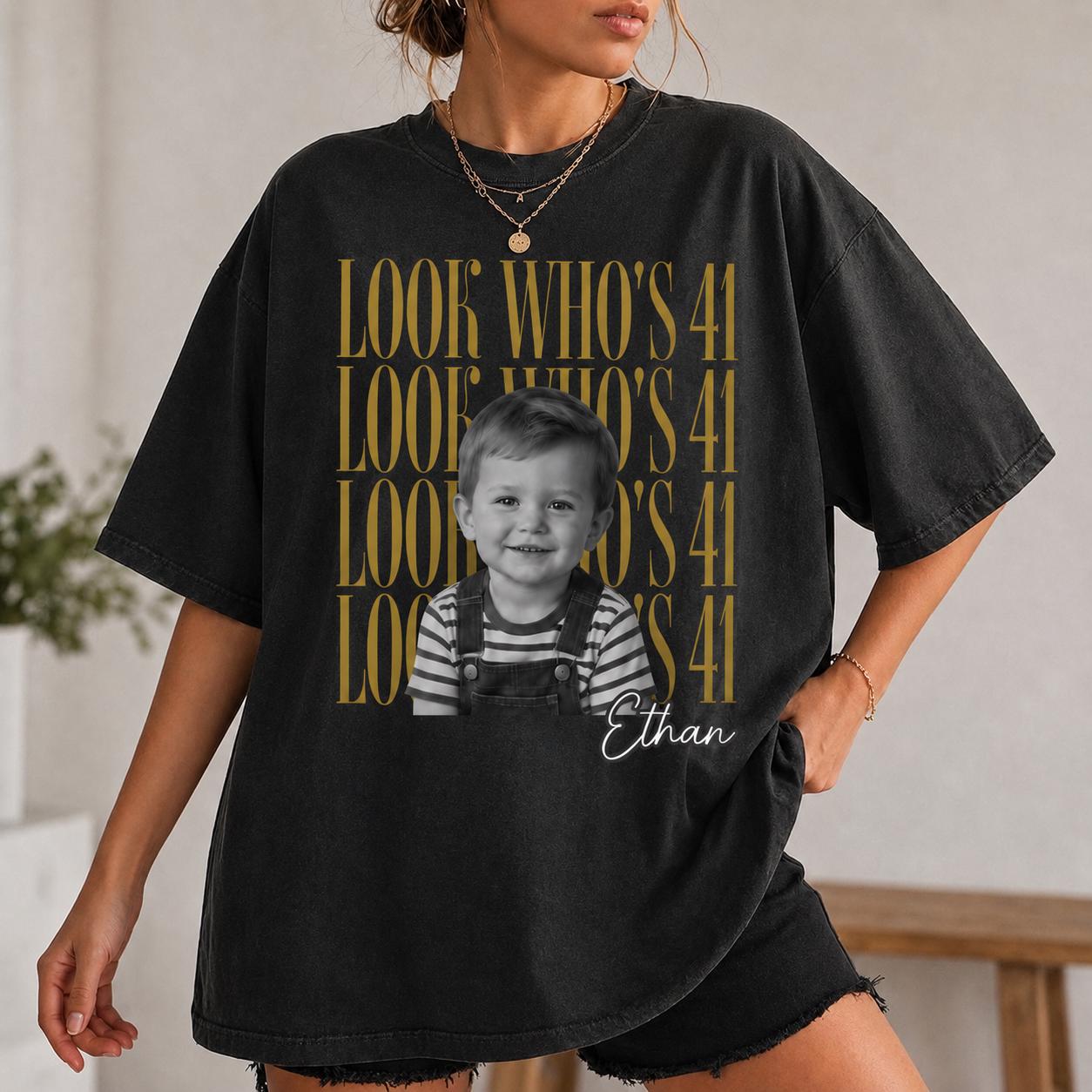 Custom Vintage Birthday Photo Shirt, Who’s Turning 21,31,41,51 Tee, Personalized Name Graphic Tshirt, Funny Birthday Gift for Her