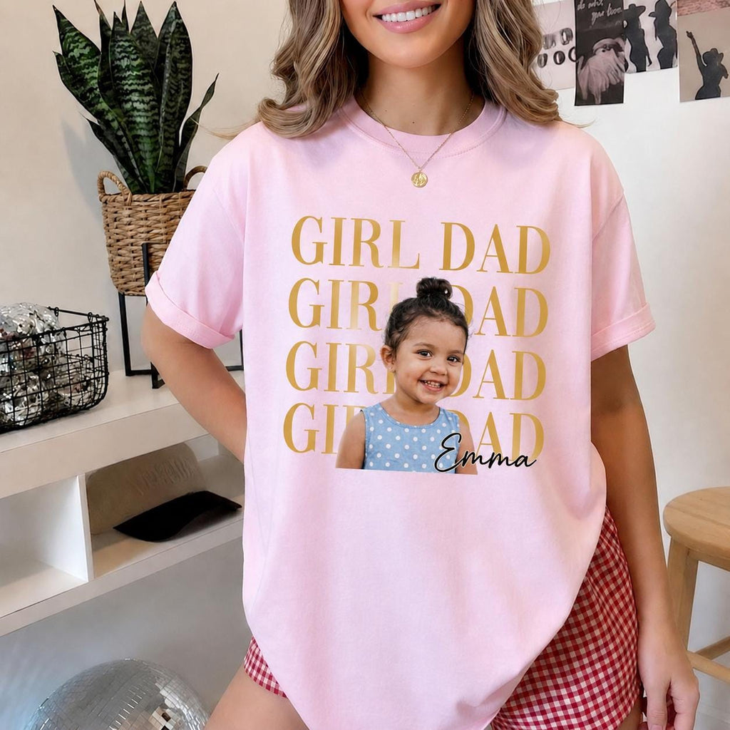Custom Girl Dad Photo Shirt, Personalized Daughter Picture Tee, Custom Fathers Day Gift, Daddy Comfort Colors Shirt