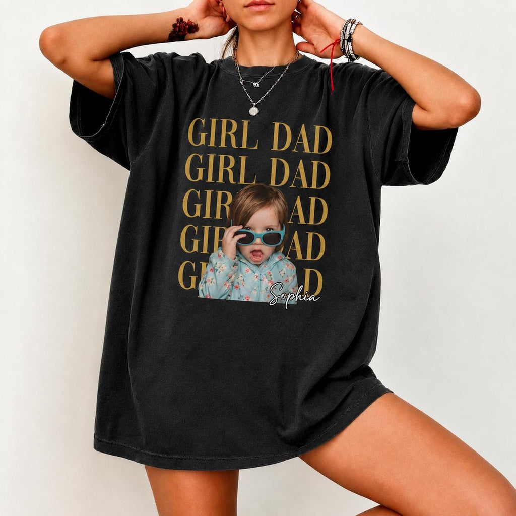 Custom Girl Dad Photo Shirt, Personalized Daughter Picture Tee, Custom Fathers Day Gift, Daddy Comfort Colors Shirt