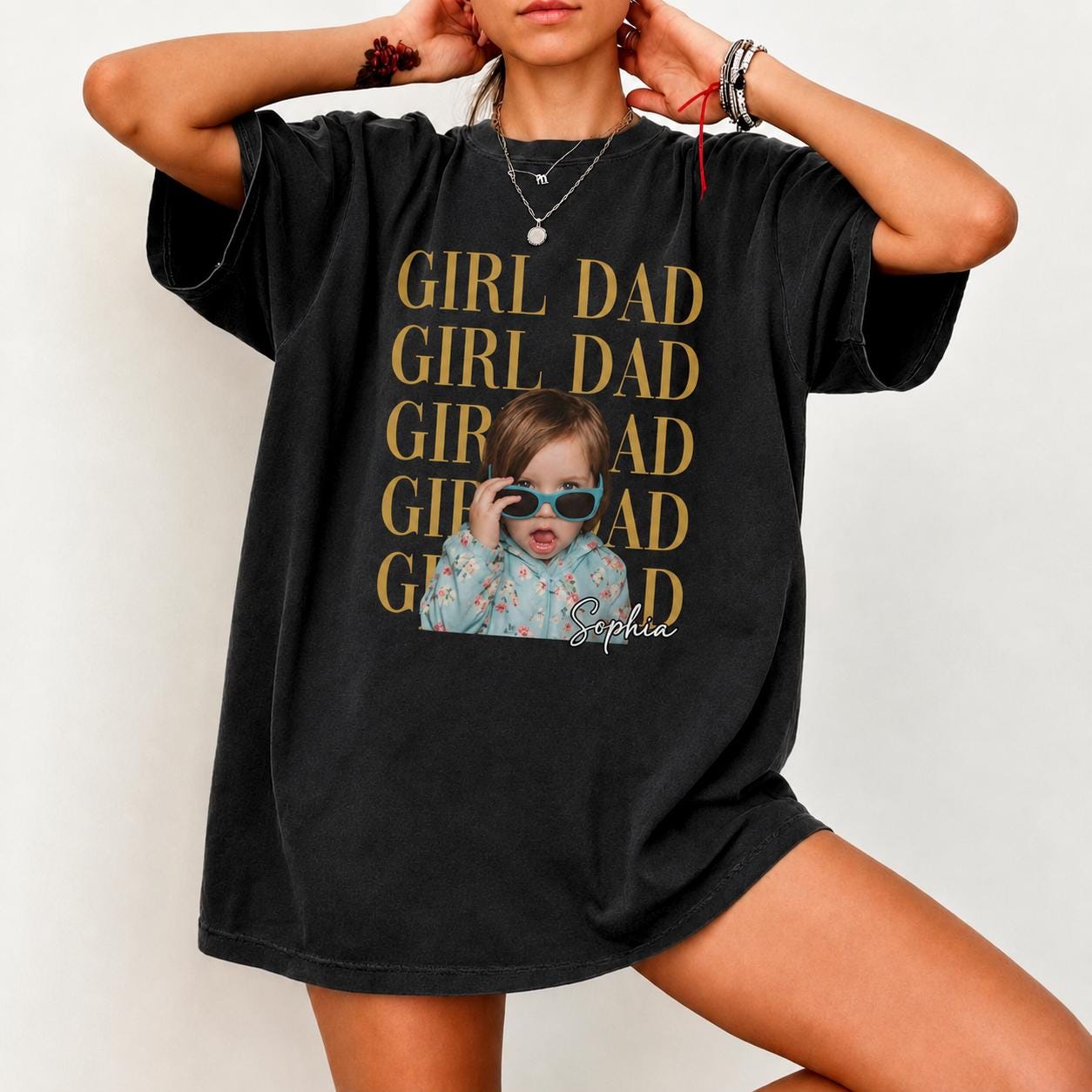 Custom Girl Dad Photo Shirt, Personalized Daughter Picture Tee, Custom Fathers Day Gift, Daddy Comfort Colors Shirt