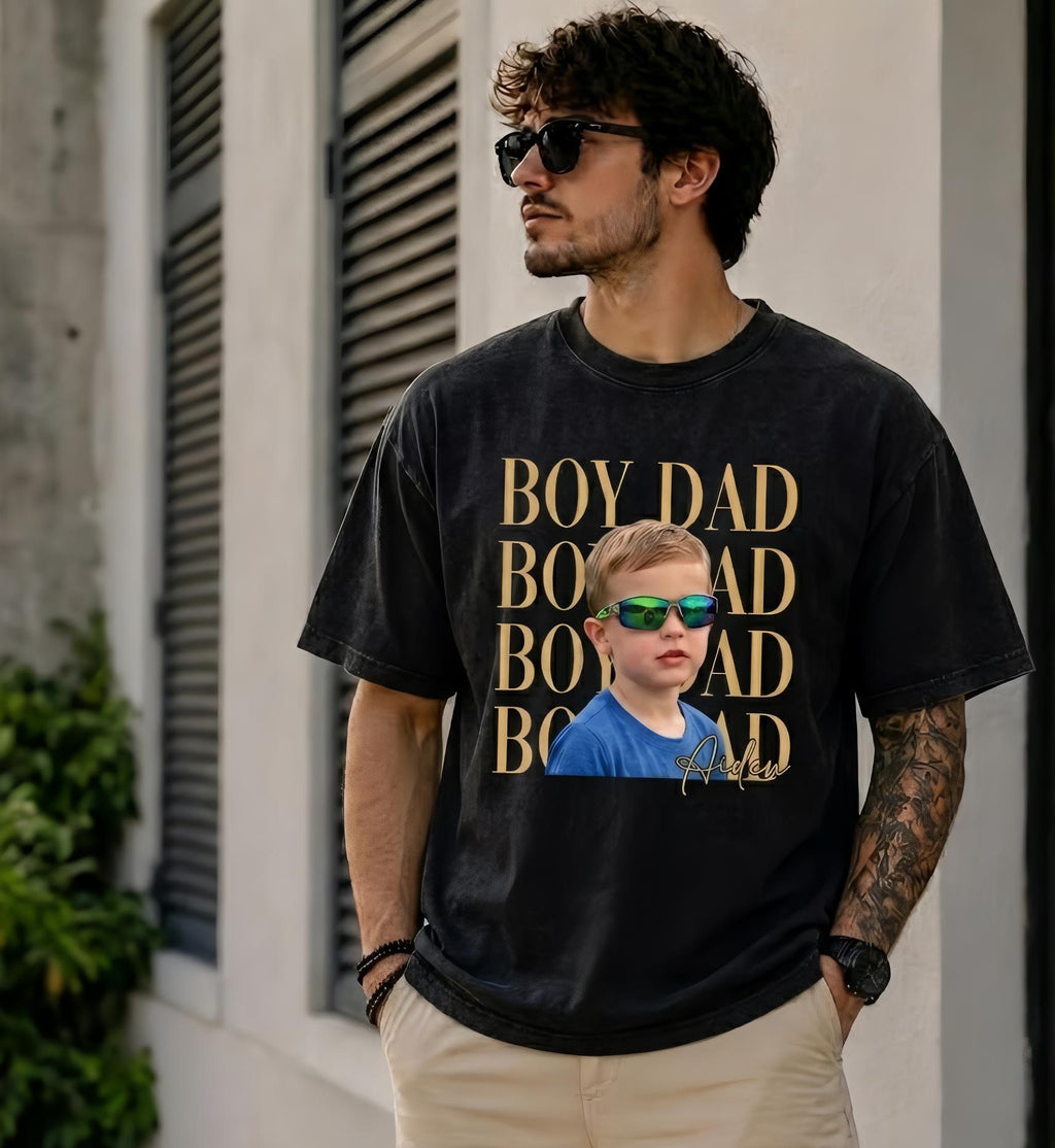 Personalized Son Picture Tee, Boy Dad Photo Shirt, Custom Fathers Day Gift, Daddy Comfort Colors Shirt