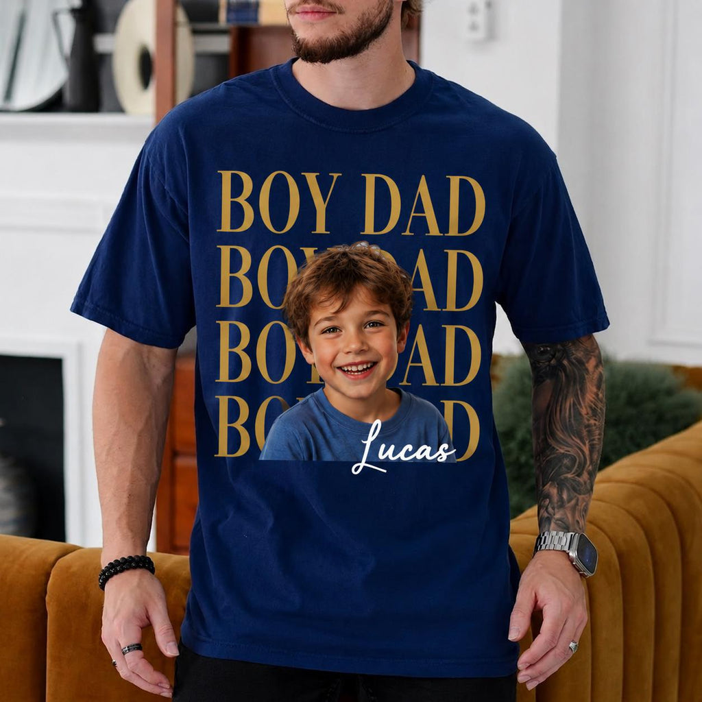 Personalized Son Picture Tee, Boy Dad Photo Shirt, Custom Fathers Day Gift, Daddy Comfort Colors Shirt