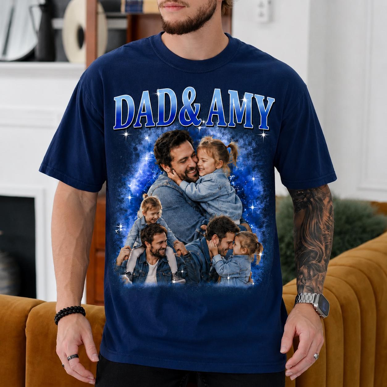 Personalized Father Daughter Photo Comfort Colors Shirt, Vintage Family Matching Tee, Father's Day Shirt, Gift for Husband