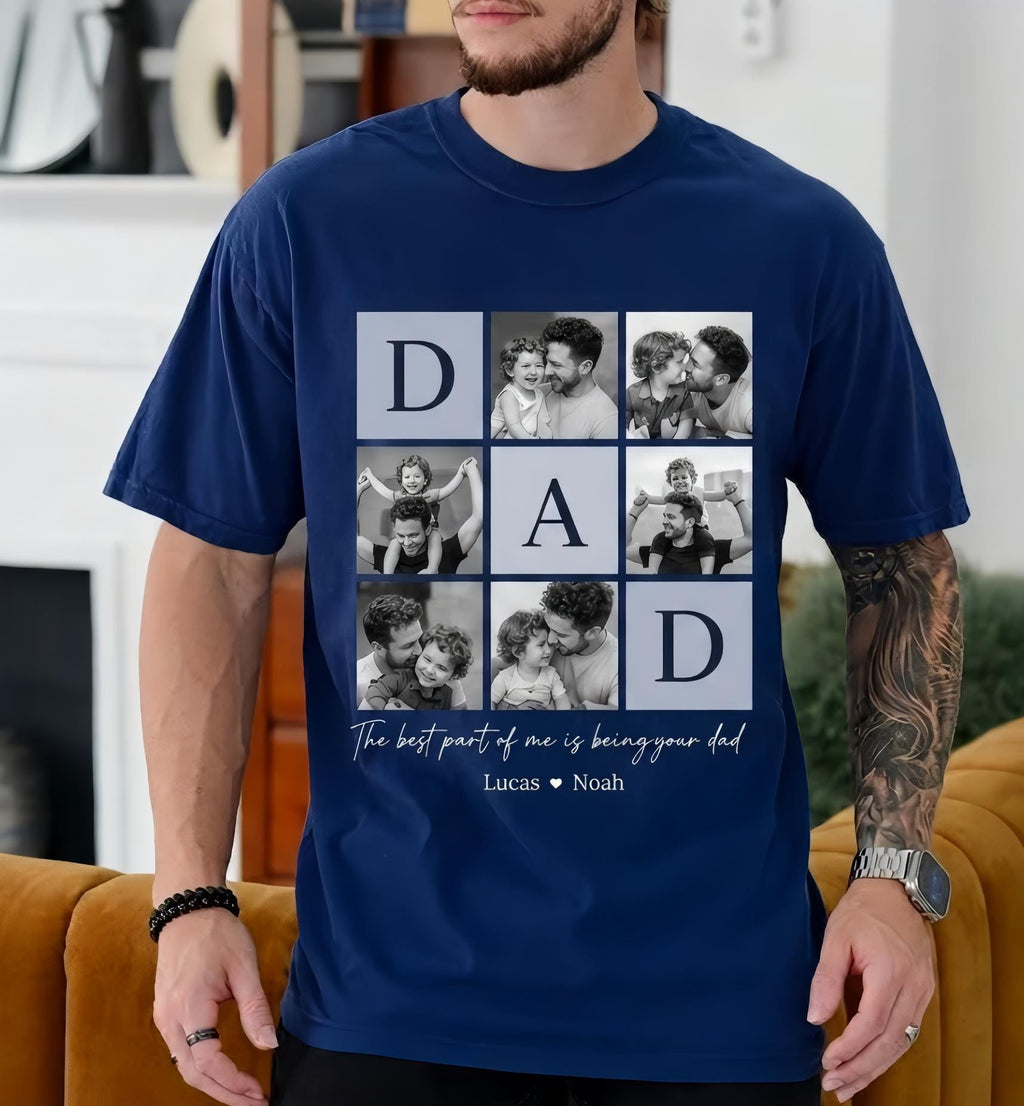 Custom Dad Photo Comfort Colors Shirt, Personalized Fathers Day Apparel, Kids Name Keepsake Tee, Gift for Husband, Gift for Dad