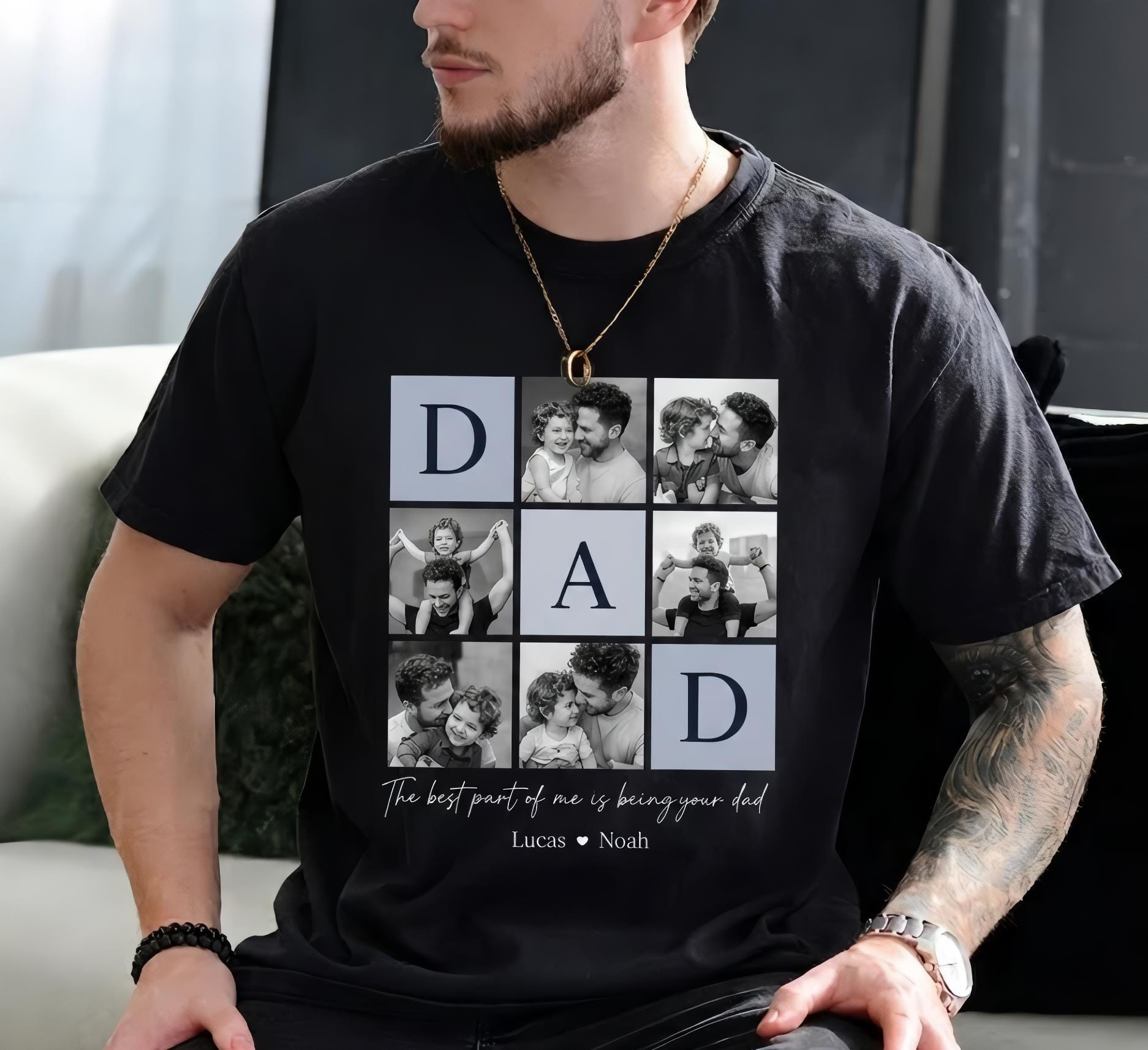 Custom Dad Photo Comfort Colors Shirt, Personalized Fathers Day Apparel, Kids Name Keepsake Tee, Gift for Husband, Gift for Dad