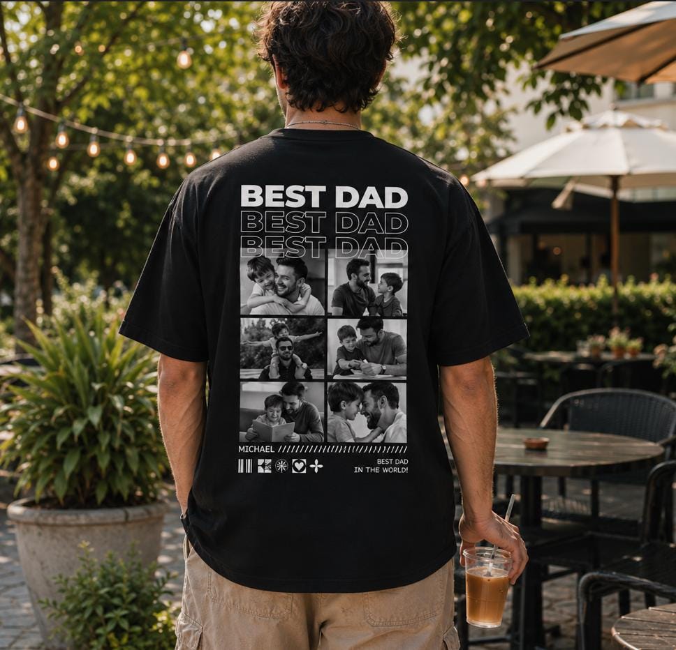 Personalized Best Dad Photo Comfort Colors Shirt, Custom Fathers Day Collage Tee, Vintage Family Picture, Gift for Dad, Gift for Husband