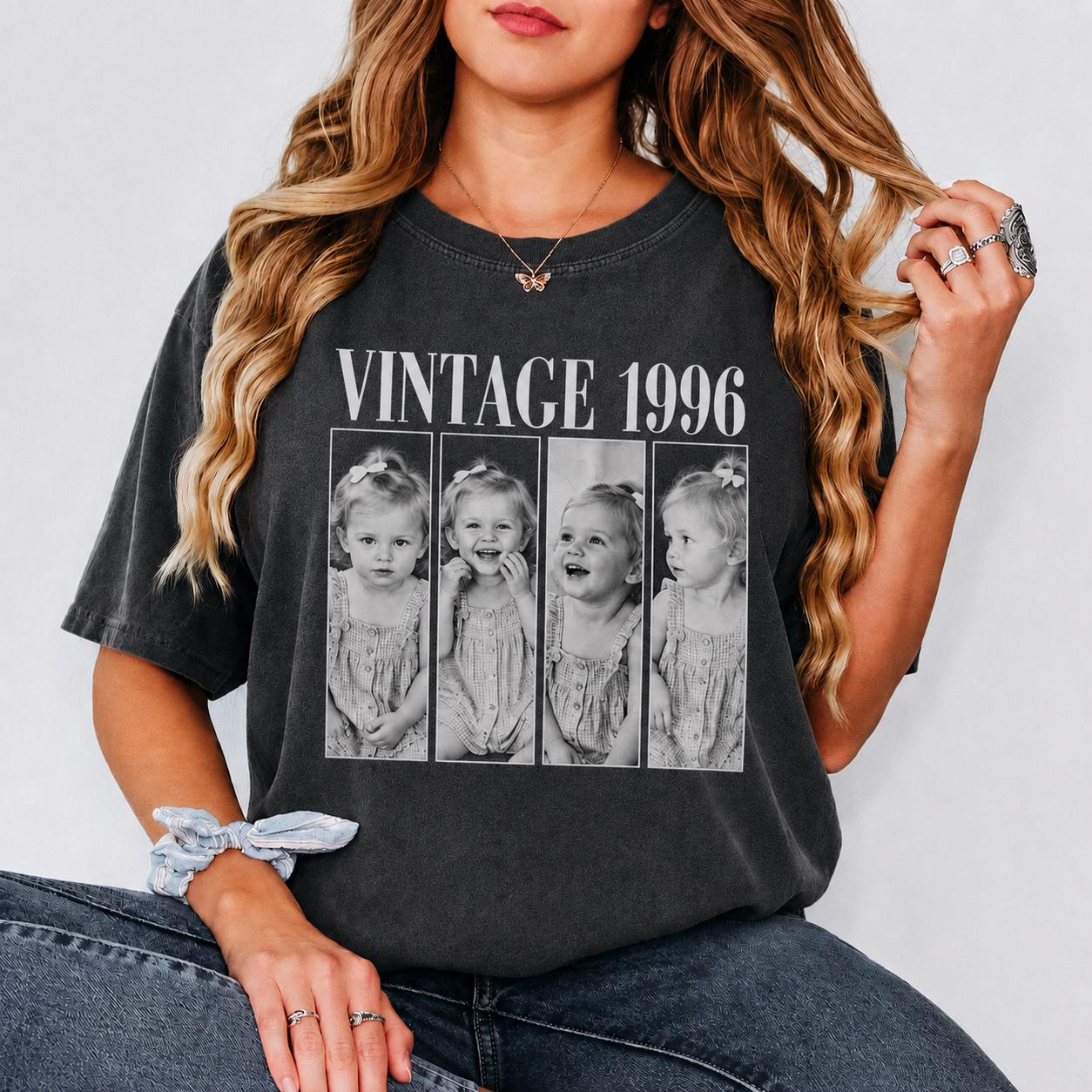 Personalized Vintage Photo And Year Comfort Colors Shirt, Custom Picture Birthday Tee, Retro 30th Birthday Gift, 40th Birthday Gift