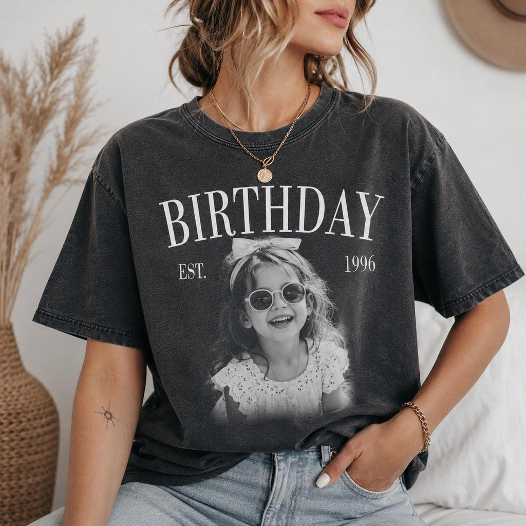 Custom Vintage Birthday Photo Shirt, 30th Birthday shirt with Year, Birthday Gift Est Year Shirt, Retro Custom Tee, Photo Shirt Gift