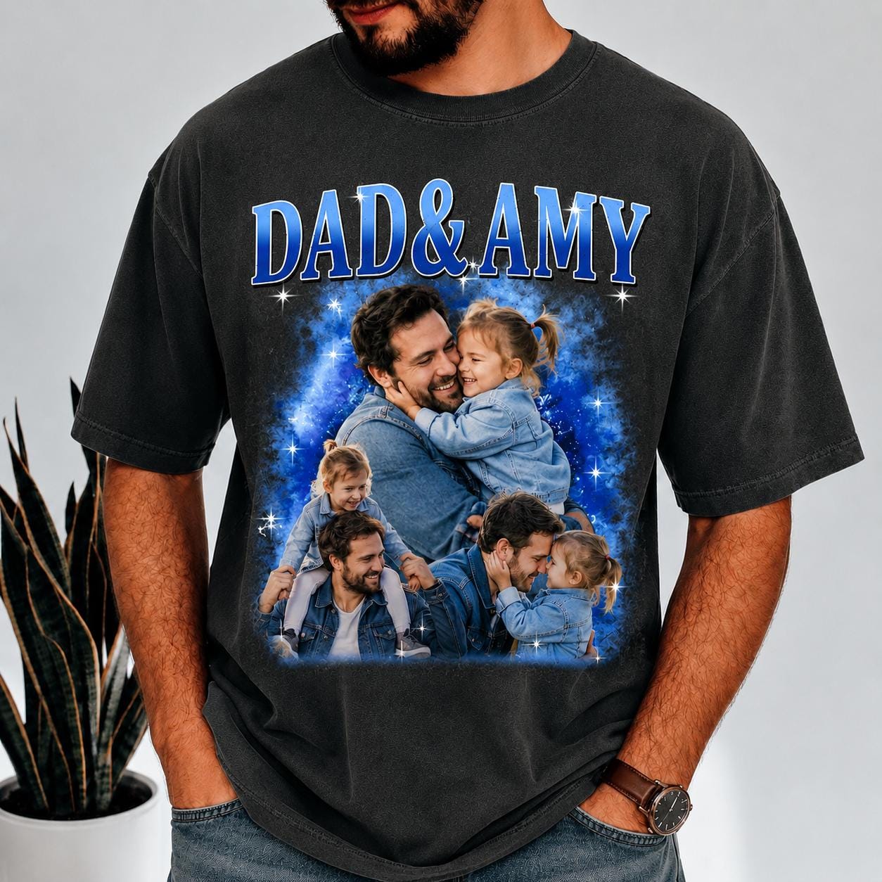 Personalized Father Daughter Photo Comfort Colors Shirt, Vintage Family Matching Tee, Father's Day Shirt, Gift for Husband